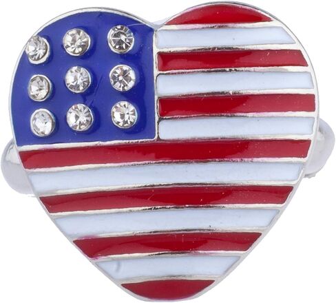 LUX ACCESSORIES Silver Tone American Flag Theme Heart Shaped Rhinestones Ring in Saudi Arabia