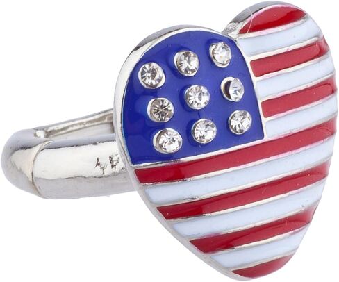 LUX ACCESSORIES Silver Tone American Flag Theme Heart Shaped Rhinestones Ring in Saudi Arabia
