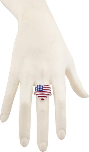 LUX ACCESSORIES Silver Tone American Flag Theme Heart Shaped Rhinestones Ring in Saudi Arabia