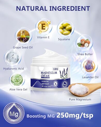 GBN Magnesium Cream for Nighttime Routine – Fast-Absorbing Magnesium Lotion with Lavender, Hydrating Body Cream for Daily Relaxation, Non-Greasy & Gentle for Adults & Kids in Saudi Arabia