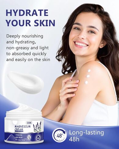 GBN Magnesium Cream for Nighttime Routine – Fast-Absorbing Magnesium Lotion with Lavender, Hydrating Body Cream for Daily Relaxation, Non-Greasy & Gentle for Adults & Kids in Saudi Arabia