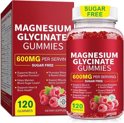 Magnesium Glycinate Gummies 120 Count, 600mg High Absorption Magnesium with L-Threonate, Sugar-Free & Non-GMO Supplement, Supports Relaxation and Sleep for Adults in Saudi Arabia