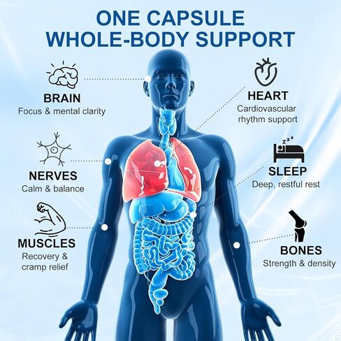 18-in-1 Magnesium Complex Supplement, Magnesium Glycinate, L-Threonate, Malate & Taurate, Gentle Daily Formula for Focus, Sleep, Muscle, Bone & Heart Support, 120 Capsules, 120-Day Supply in Kuwait