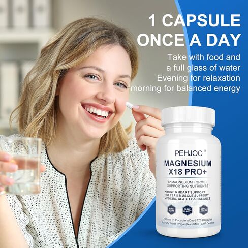 18-in-1 Magnesium Complex Supplement, Magnesium Glycinate, L-Threonate, Malate & Taurate, Gentle Daily Formula for Focus, Sleep, Muscle, Bone & Heart Support, 120 Capsules, 120-Day Supply in Kuwait