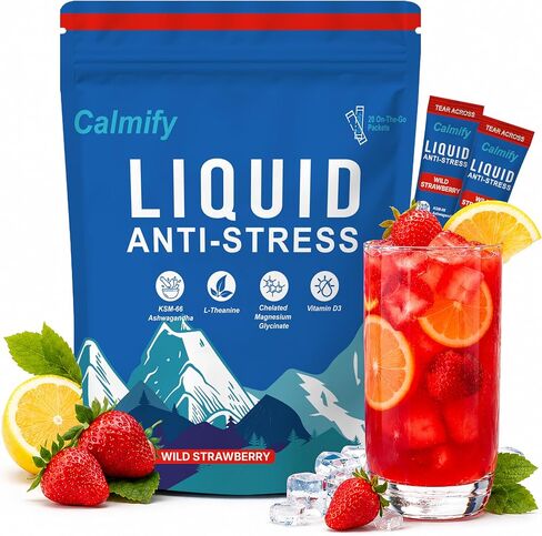 Calmify Liquid Anti Stress Cortisol Wild Strawberry | 20 Packets | Sugar Free in Saudi Arabia
