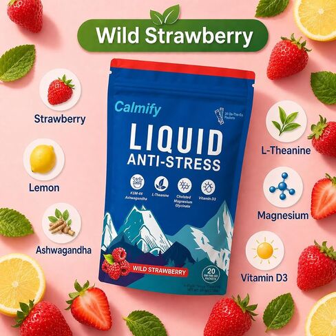Calmify Liquid Anti Stress Cortisol Wild Strawberry | 20 Packets | Sugar Free in Saudi Arabia