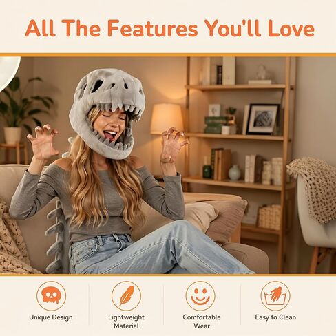 Dinosaur Skeleton Skull Costume, 3D Skeleton Print Plush Jumpsuit, Halloween Cosplay Costume for Parties and School Events, Adult Costume in Saudi Arabia