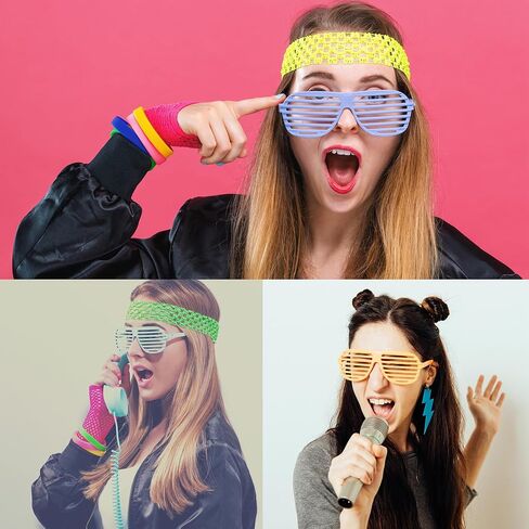 YAROMO 80s Costume Accessories Set, 80s 90s Birthday Party Gift Lace Headband Earring Necklace Fishnet Gloves Bracelet Neon Hair Scrunchies for Halloween Women Neon Outfit Party in Kuwait