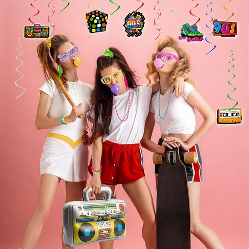 YAROMO 80s Costume Accessories Set, 80s 90s Birthday Party Gift Lace Headband Earring Necklace Fishnet Gloves Bracelet Neon Hair Scrunchies for Halloween Women Neon Outfit Party in Kuwait