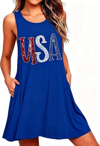 Roshop Womens Juneteenth Flag Sleeveless Dress 4th of July Patriotic Swing Sundress with Pockets in Saudi Arabia