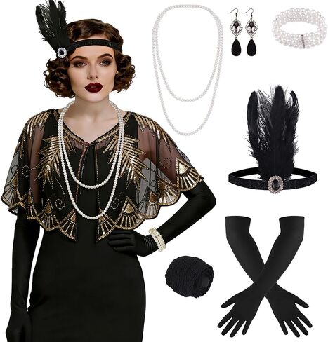 ELECLAND 10 Pieces 1920s Flapper Gatsby Accessories Set Fashion Roaring 20's Theme Set with Headband Headpiece for Women in Saudi Arabia
