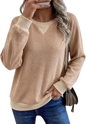 SHEWIN الهراء المرأة البلوز القطن عادية كم طويل بلايز Crewneck بلوزات البلوز 2026 خريف موضة الملابس in Kuwait