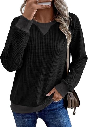 SHEWIN الهراء المرأة البلوز القطن عادية كم طويل بلايز Crewneck بلوزات البلوز 2026 خريف موضة الملابس in Kuwait