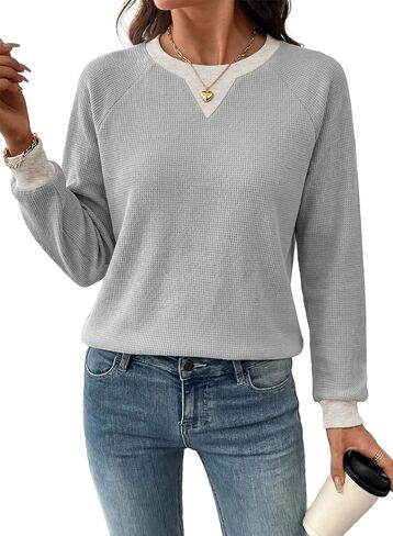 SHEWIN الهراء المرأة البلوز القطن عادية كم طويل بلايز Crewneck بلوزات البلوز 2026 خريف موضة الملابس in Kuwait
