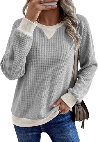 SHEWIN الهراء المرأة البلوز القطن عادية كم طويل بلايز Crewneck بلوزات البلوز 2026 خريف موضة الملابس in Kuwait