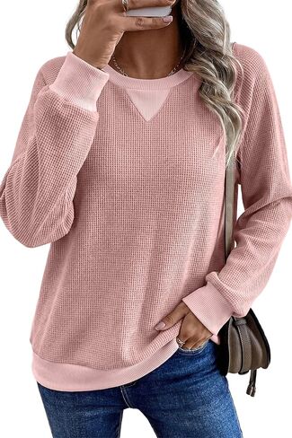 SHEWIN الهراء المرأة البلوز القطن عادية كم طويل بلايز Crewneck بلوزات البلوز 2026 خريف موضة الملابس in Kuwait