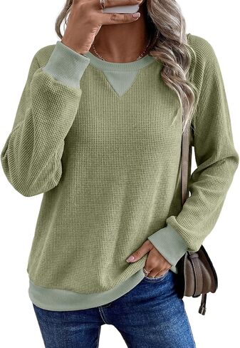 SHEWIN الهراء المرأة البلوز القطن عادية كم طويل بلايز Crewneck بلوزات البلوز 2026 خريف موضة الملابس in Kuwait