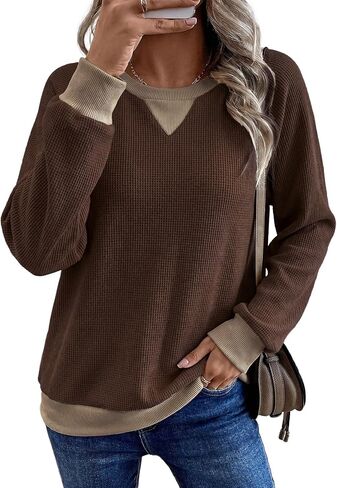 SHEWIN الهراء المرأة البلوز القطن عادية كم طويل بلايز Crewneck بلوزات البلوز 2026 خريف موضة الملابس in Kuwait