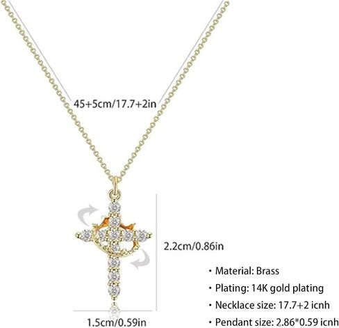 Gold Crown Cross Hoop Earrings and Pendant Necklace Set for Women, 14K Gold Plated Brass, Cubic Zirconia Huggie dangle Earring Jewelry, Trendy Dainty Christian Jewelry Gift in Saudi Arabia