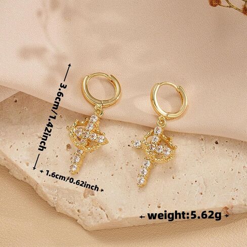 Gold Crown Cross Hoop Earrings and Pendant Necklace Set for Women, 14K Gold Plated Brass, Cubic Zirconia Huggie dangle Earring Jewelry, Trendy Dainty Christian Jewelry Gift in Saudi Arabia
