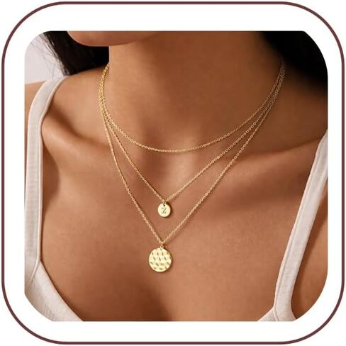 Turandoss Initial Necklaces for Women - 14K Gold Plated Layered Choker Letter A-Z Coin Pendant Necklace One Clasp Trendy Stackable Jewelry Bithday Gifts Set in Kuwait