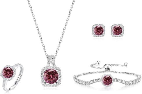 4 Pcs Cubic Zirconia Bridal Wedding Jewelry Sets for Bride Bridesmaids CZ Pendant Necklace Stud Earrings Tennis Bracelet Open Ring Set for Women in Kuwait