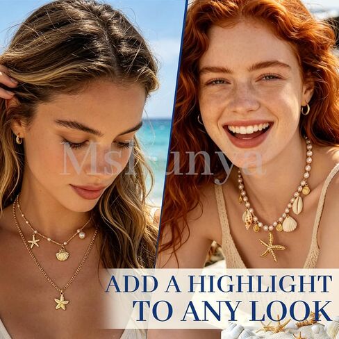 Starfish Seashell Jewelry Set for Women, Boho Summer Beach Jewelry | Ocean Jewelry with Necklaces, Anklets, Rings, Bracelets, Pendants for Women Holiday Beach Vacation Wedding Party Gift in Saudi Arabia
