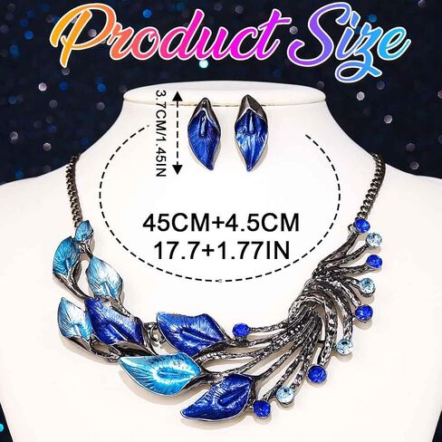 Yean Silver Blue Leaf Branch Necklace and Earrings Set Chunky Bib Necklace Jewelry for Women in Saudi Arabia