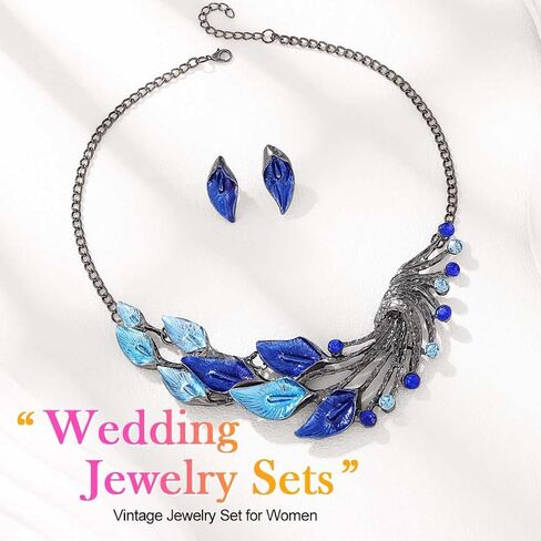 Yean Silver Blue Leaf Branch Necklace and Earrings Set Chunky Bib Necklace Jewelry for Women in Saudi Arabia