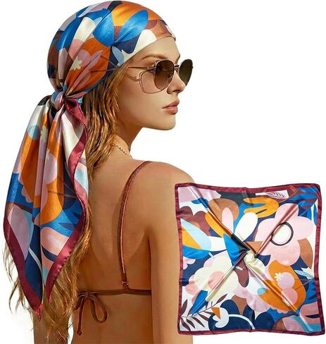 35" Square Silk Like Head Scarf Bandanas for Women Satin Scarves for Hair Wrapping and Sleeping at Night in Saudi Arabia