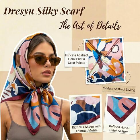 35" Square Silk Like Head Scarf Bandanas for Women Satin Scarves for Hair Wrapping and Sleeping at Night in Saudi Arabia