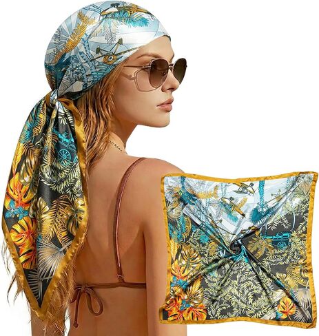 35" Square Silk Like Head Scarf Bandanas for Women Satin Scarves for Hair Wrapping and Sleeping at Night in Saudi Arabia