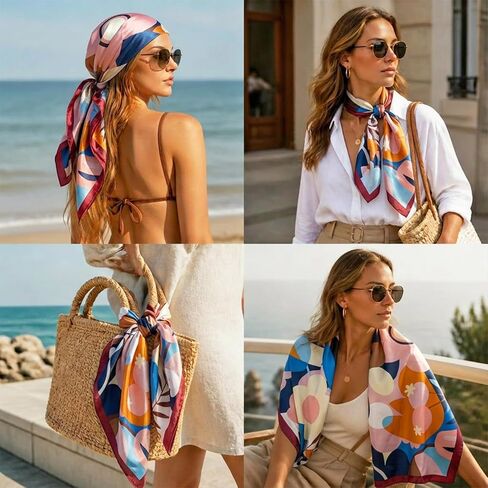 35" Square Silk Like Head Scarf Bandanas for Women Satin Scarves for Hair Wrapping and Sleeping at Night in Saudi Arabia