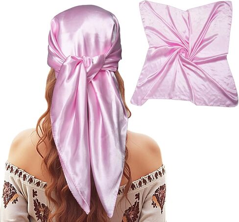 35" Square Silk Like Head Scarf Bandanas for Women Satin Scarves for Hair Wrapping and Sleeping at Night in Saudi Arabia
