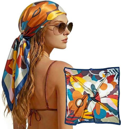 35" Square Silk Like Head Scarf Bandanas for Women Satin Scarves for Hair Wrapping and Sleeping at Night in Saudi Arabia