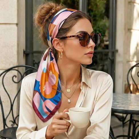 35" Square Silk Like Head Scarf Bandanas for Women Satin Scarves for Hair Wrapping and Sleeping at Night in Saudi Arabia