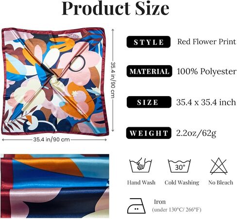 35" Square Silk Like Head Scarf Bandanas for Women Satin Scarves for Hair Wrapping and Sleeping at Night in Saudi Arabia