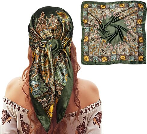 35" Square Silk Like Head Scarf Bandanas for Women Satin Scarves for Hair Wrapping and Sleeping at Night in Saudi Arabia