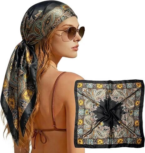 35" Square Silk Like Head Scarf Bandanas for Women Satin Scarves for Hair Wrapping and Sleeping at Night in Saudi Arabia