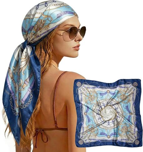 35" Square Silk Like Head Scarf Bandanas for Women Satin Scarves for Hair Wrapping and Sleeping at Night in Saudi Arabia