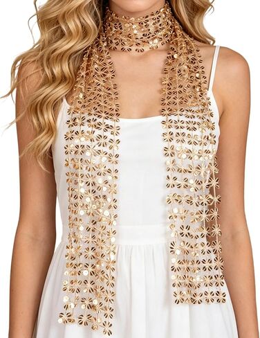 Mealah Women's Sparkly Sequins Scarf - Fashion Lightweight Long Glitter Sequin Neck Scarves Thin Hollow Out Belt Headscarf in Kuwait