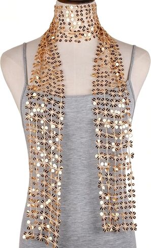 Mealah Women's Sparkly Sequins Scarf - Fashion Lightweight Long Glitter Sequin Neck Scarves Thin Hollow Out Belt Headscarf in Kuwait