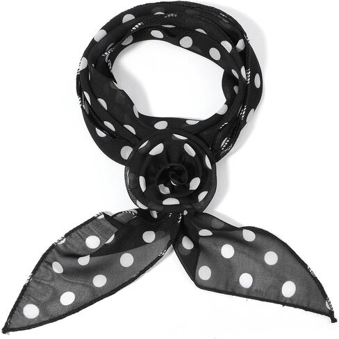 Chiffon Polka Dot Scarf for Women Removable Rose Flower Neck Scarf Soft Bandana Square Handkerchief Vintage Polka Dot Neck Scarf Versatile Headband Scarf for Women in Saudi Arabia