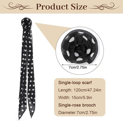 Chiffon Polka Dot Scarf for Women Removable Rose Flower Neck Scarf Soft Bandana Square Handkerchief Vintage Polka Dot Neck Scarf Versatile Headband Scarf for Women in Saudi Arabia