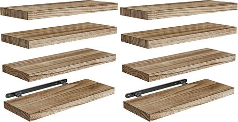 AMADA HOMEFURNISHING Floating Shelves, Paulownia Wood Wall Shelves for Bathroom/Living Room/Bedroom/Kitchen/Home Office, Wood Floating Shelf for Home Storage & Organization Set of 4 15.7" L x 5.9" W in Kuwait