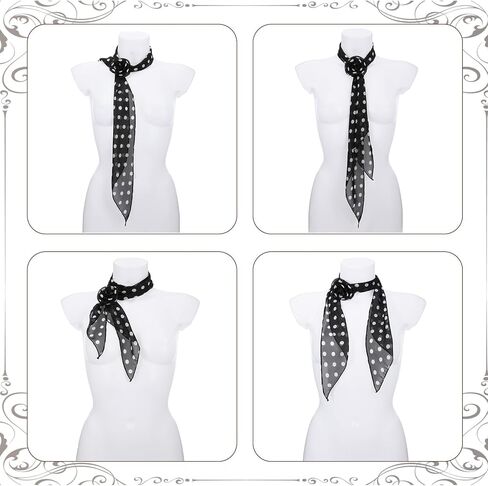 Chiffon Polka Dot Scarf for Women Removable Rose Flower Neck Scarf Soft Bandana Square Handkerchief Vintage Polka Dot Neck Scarf Versatile Headband Scarf for Women in Saudi Arabia