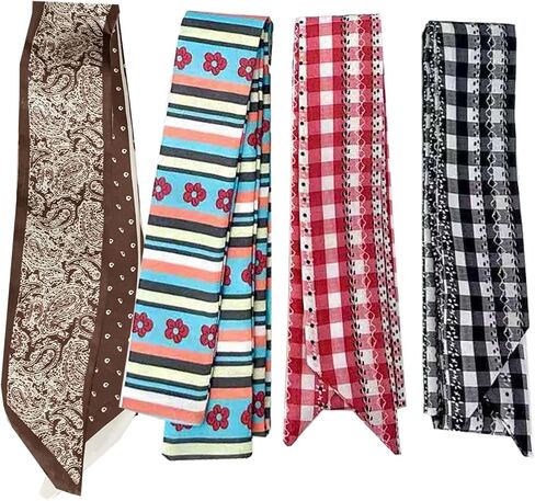 WENLOOY 4 Pack Long Scarf Bags for Women Handbag Scarfs Band Lightweight Skinny Hair Neck Accessories Fashion Gifts in Saudi Arabia