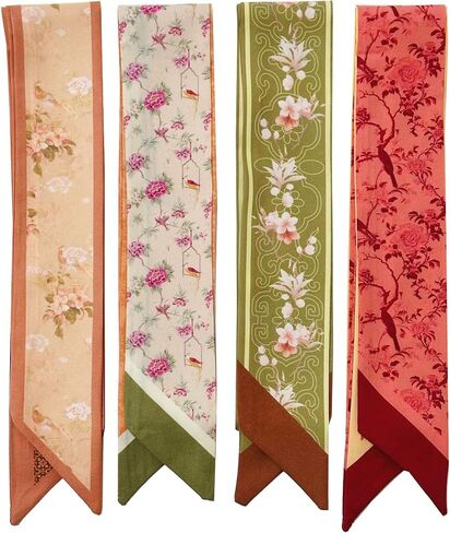 WENLOOY 4 Pack Long Scarf Bags for Women Handbag Scarfs Band Lightweight Skinny Hair Neck Accessories Fashion Gifts in Saudi Arabia
