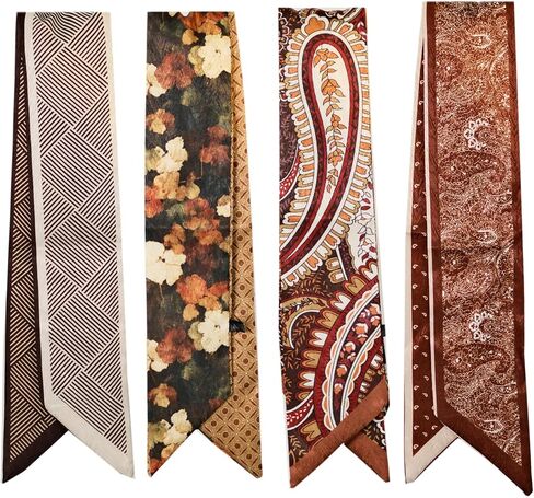 WENLOOY 4 Pack Long Scarf Bags for Women Handbag Scarfs Band Lightweight Skinny Hair Neck Accessories Fashion Gifts in Saudi Arabia