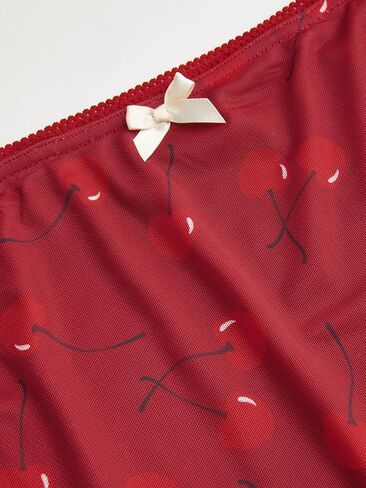 CIDER Womens Mesh Skirts Midi High Waisted Cherry Print Lace Trim Bow Knot Decor Long Skirts Red, L in Kuwait